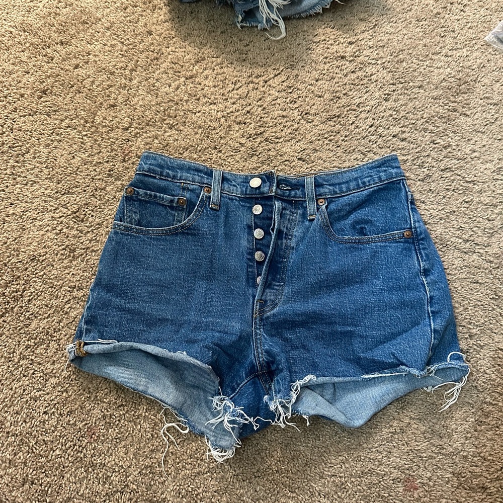 High-Rise Button-Front Blue Denim Women's Shorts